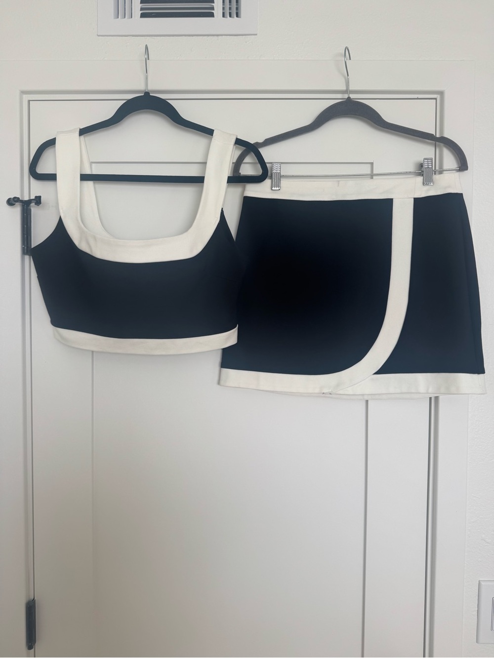 Contrast Trim Black & White Skirt Set
